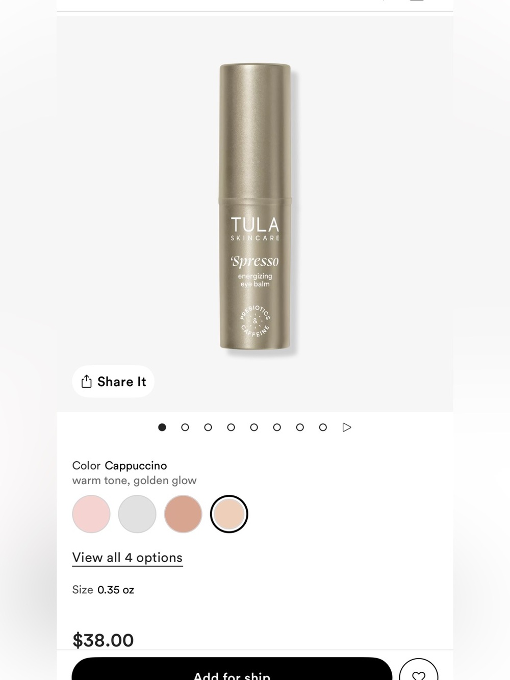 Tula Spresso Energizing Eye Balm — Cappuccino Gold